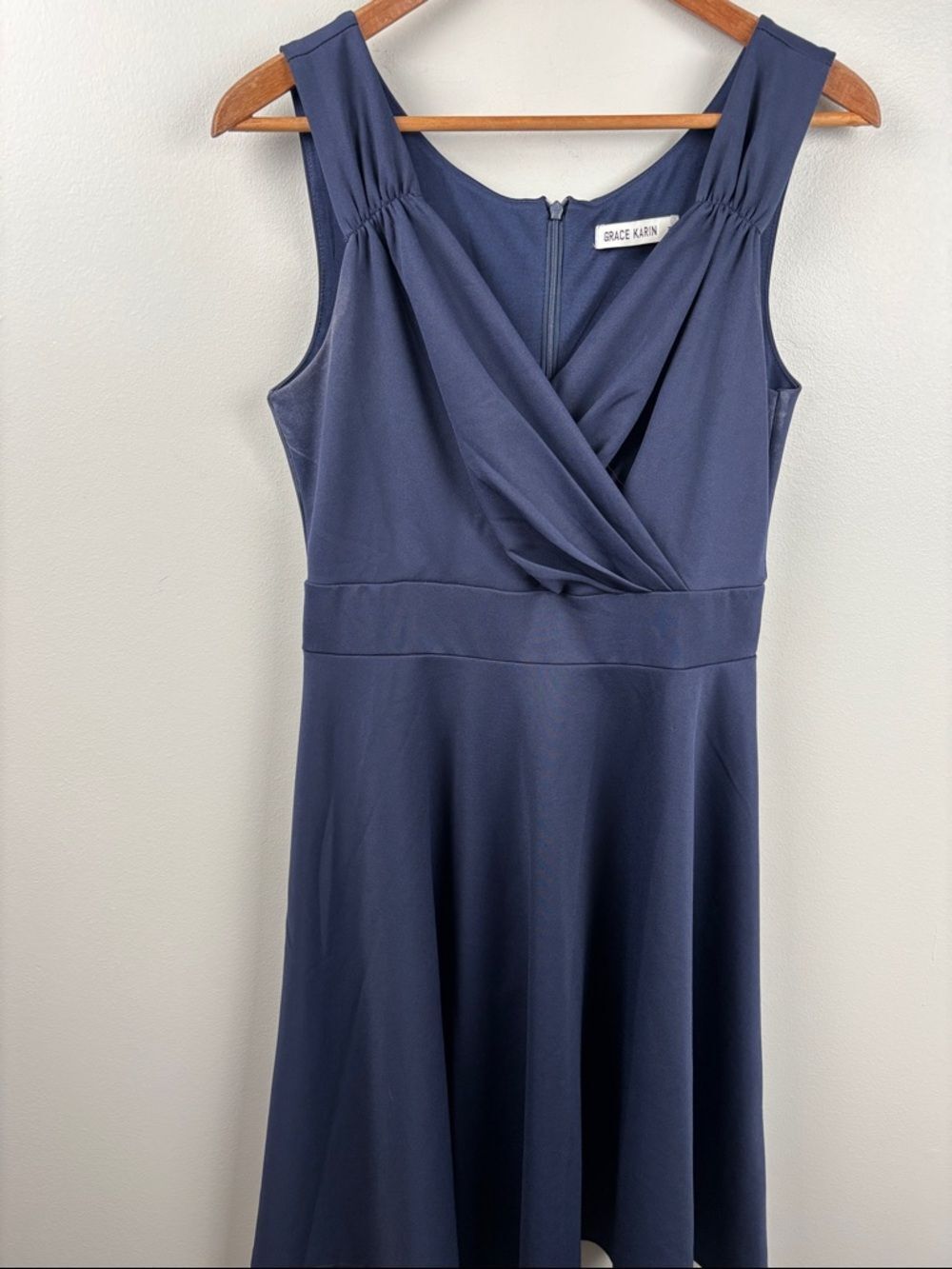 Grace Karin Deep Navy Sleeveless Wrap-Front medium skater Dress Classic formal